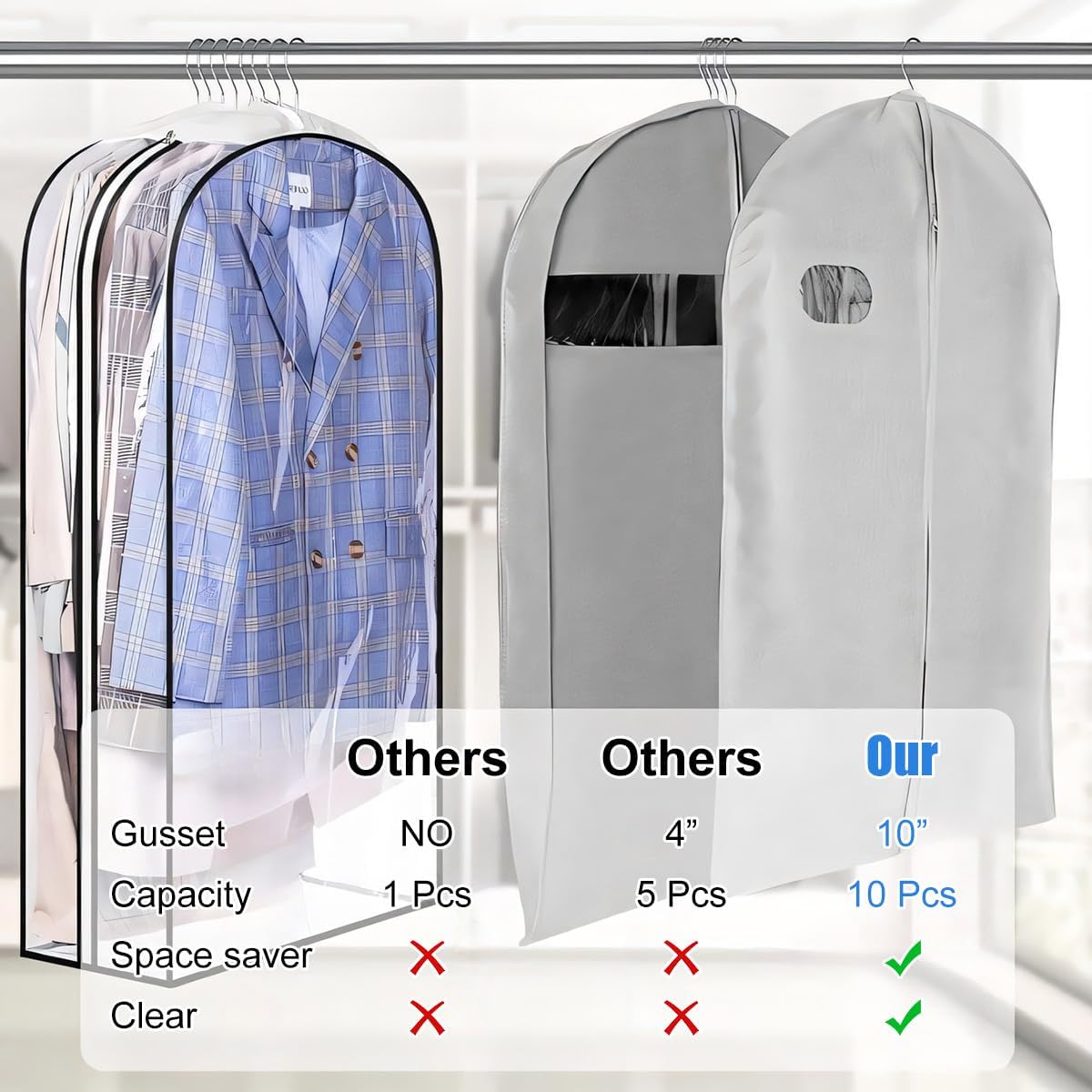 Clear Garment Storage Bags with Zipper – 6-Pack