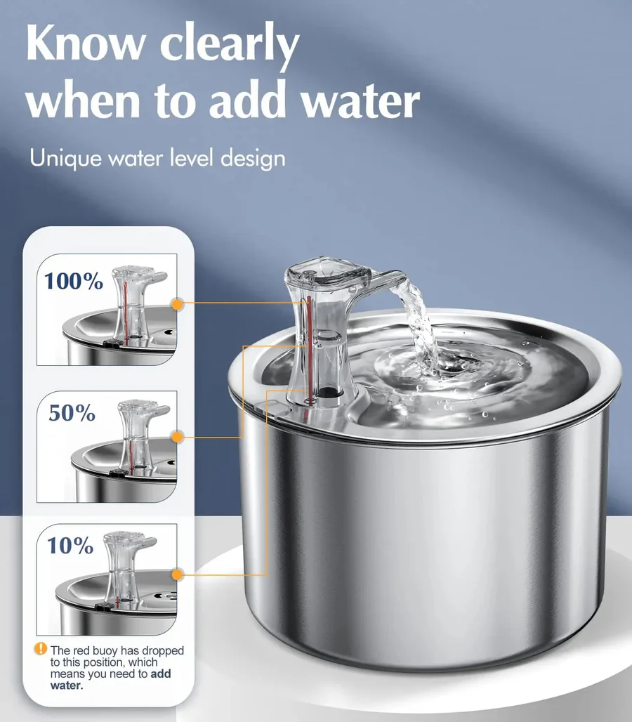 Cat Water Fountain with Stainless Steel Basin and 4-Layer Filter