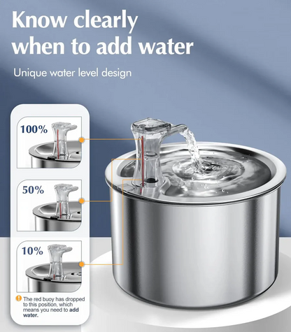 Cat Water Fountain with Stainless Steel Basin and 4-Layer Filter