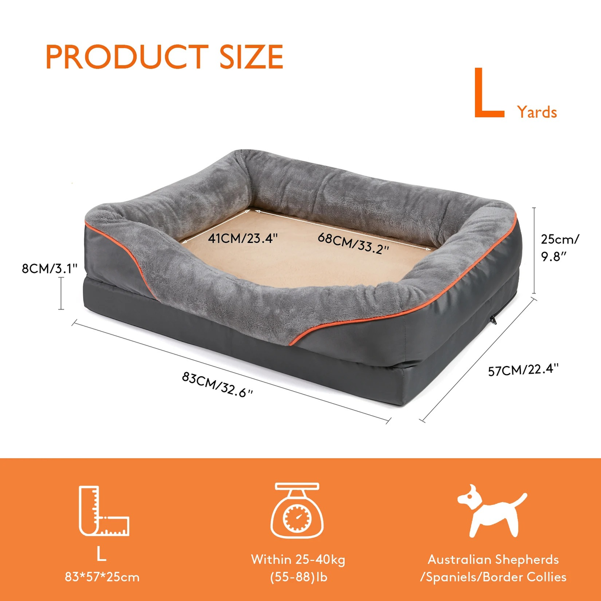 Orthopedic Dog Bed with Raised Bolsters and Washable Cover