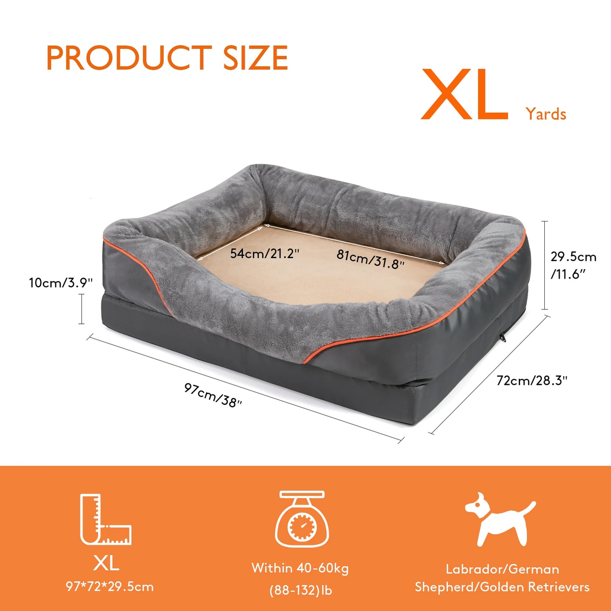 Orthopedic Dog Bed with Raised Bolsters and Washable Cover