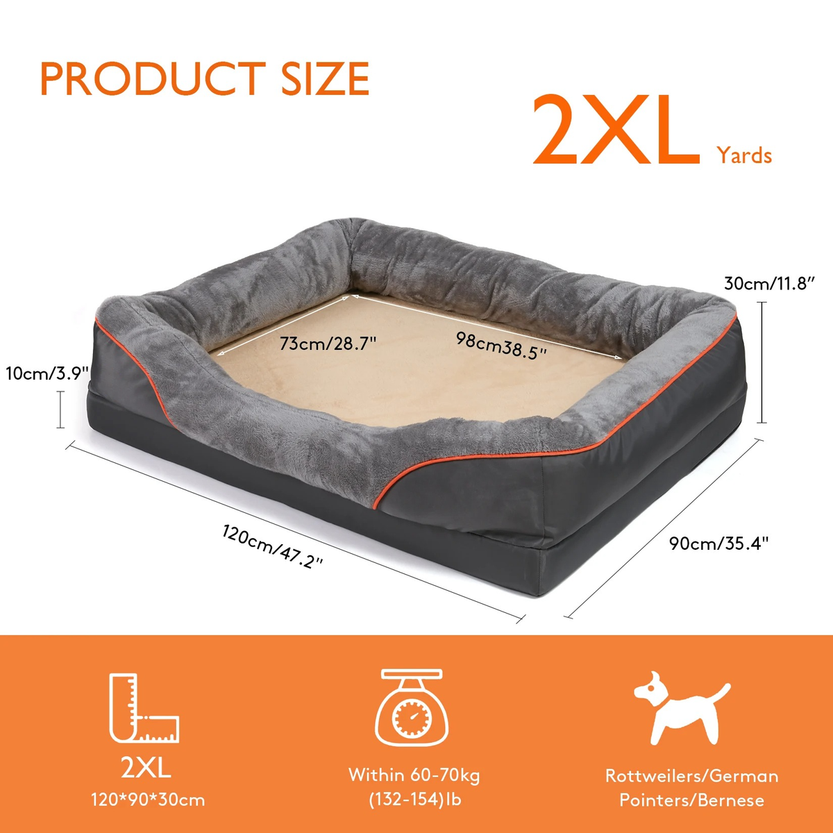 Orthopedic Dog Bed with Raised Bolsters and Washable Cover