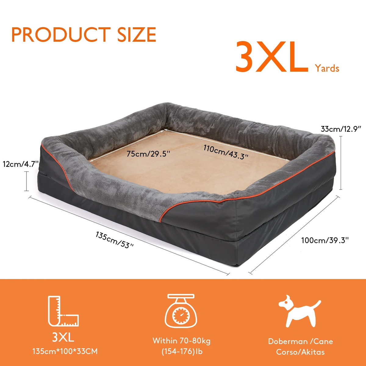 Orthopedic Dog Bed with Raised Bolsters and Washable Cover