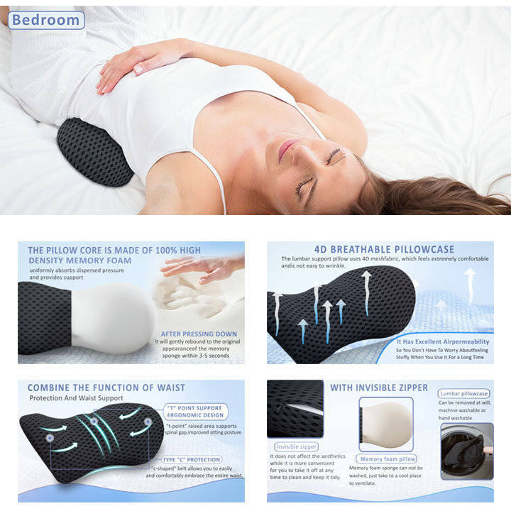 Lumbar Support Pillow for Office Chair and Bed – Memory Foam Backrest