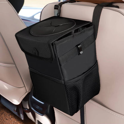 Leak-Proof Car Trash Can with Lid and Storage Pockets