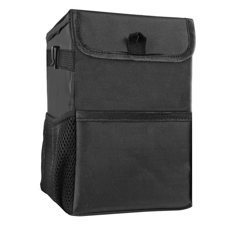 Leak-Proof Car Trash Can with Lid and Storage Pockets