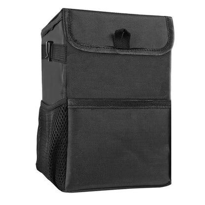 Leak-Proof Car Trash Can with Lid and Storage Pockets