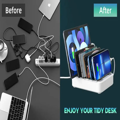 6-Port Charging Station Organizer for Multiple Devices