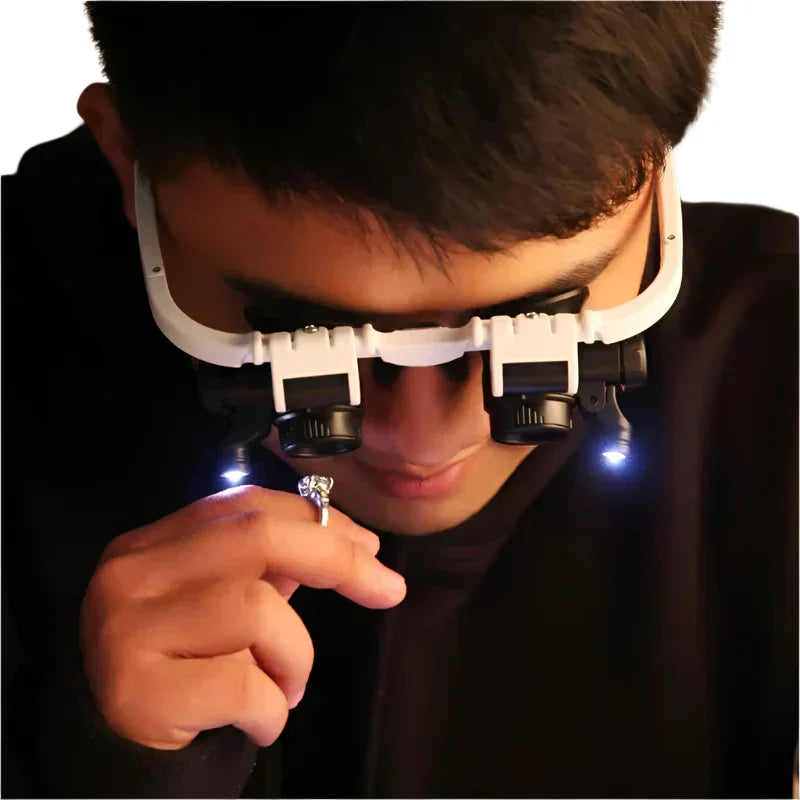 Head-Mounted Magnifier Glasses with LED Lights and 3 Lenses