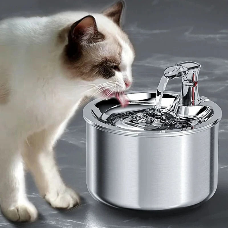 Cat Water Fountain with Stainless Steel Basin and 4-Layer Filter