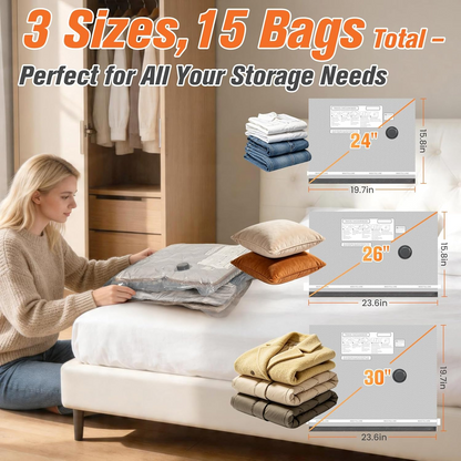 Vacuum Storage Bags with Electric Pump – 15-Piece Set