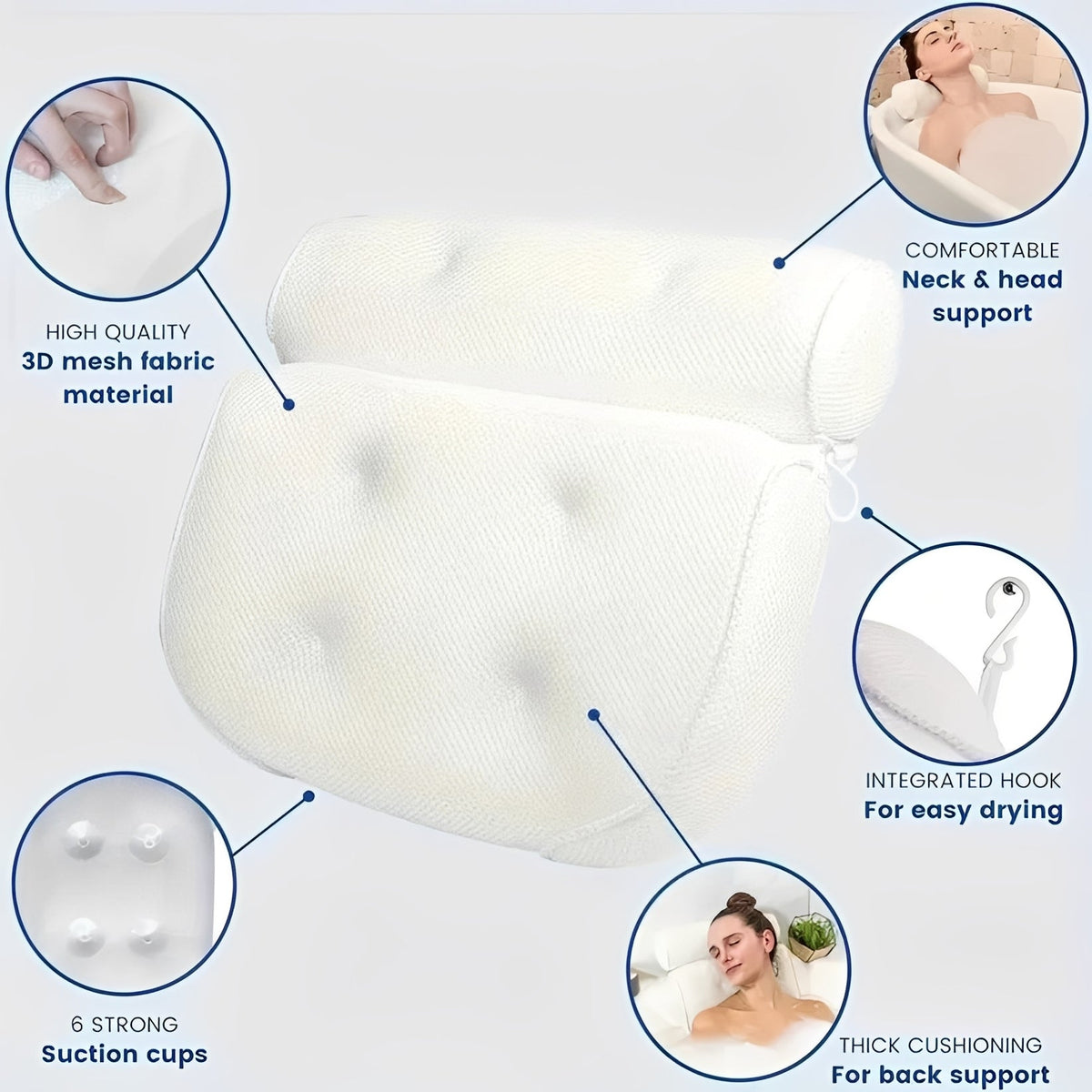 Bath Pillow with Suction Cups – Head and Neck Support