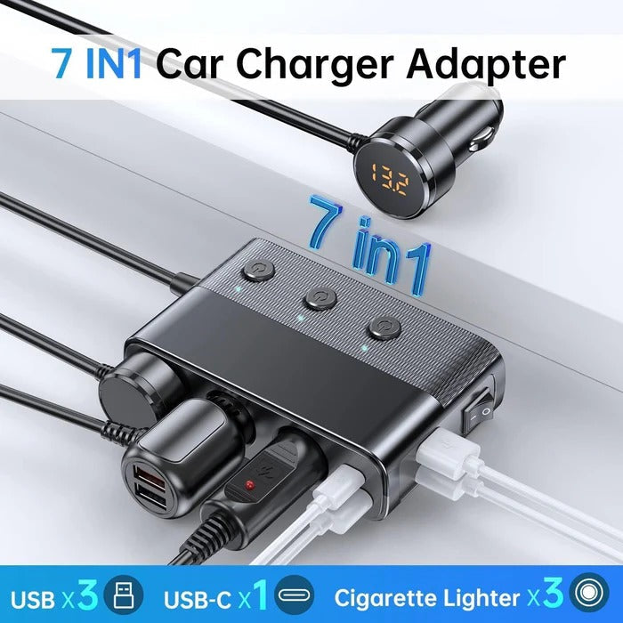 7-in-1 Car Charger Adapter – Multi-Port USB Outlet Splitter