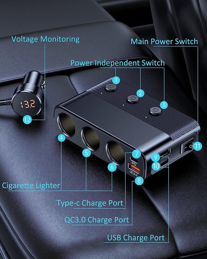 7-in-1 Car Charger Adapter – Multi-Port USB Outlet Splitter