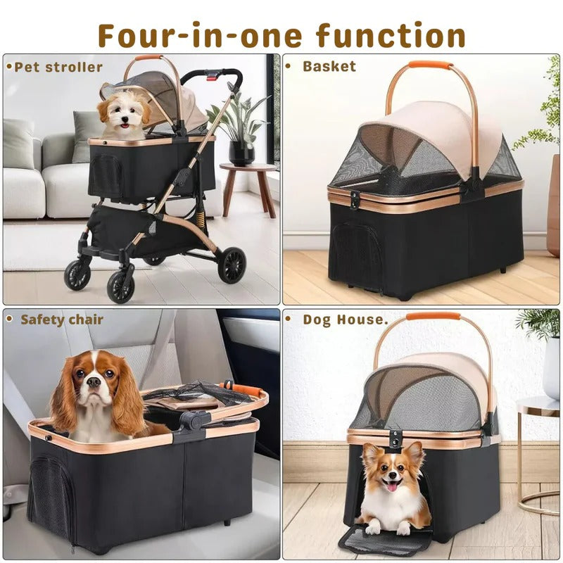 Foldable Pet Stroller with Detachable Carrier – 88 lb Capacity