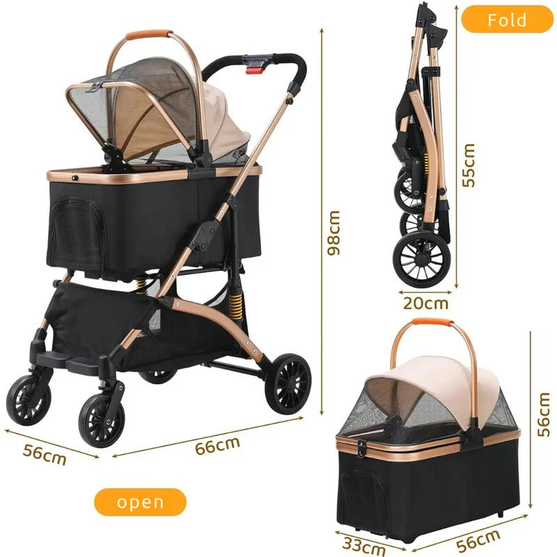 Foldable Pet Stroller with Detachable Carrier – 88 lb Capacity