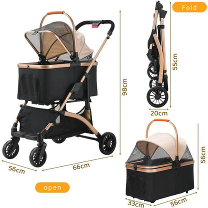 Foldable Pet Stroller with Detachable Carrier – 88 lb Capacity
