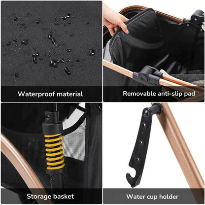 Foldable Pet Stroller with Detachable Carrier – 88 lb Capacity