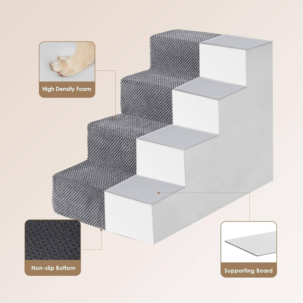 Dog Stairs for Bed 18 Inch – 4-Step Non-Slip Pet Steps