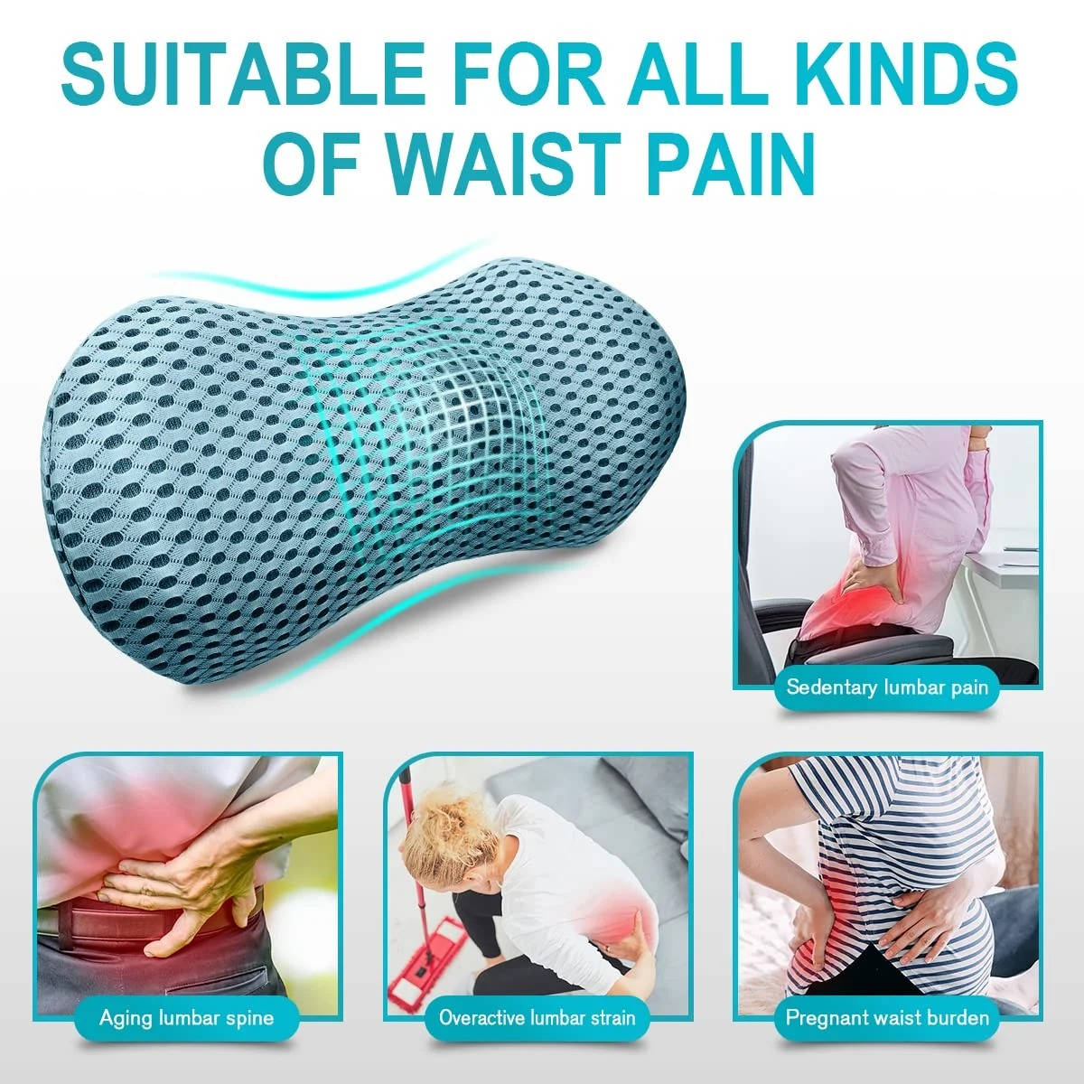 Lumbar Support Pillow for Office Chair and Bed – Memory Foam Backrest