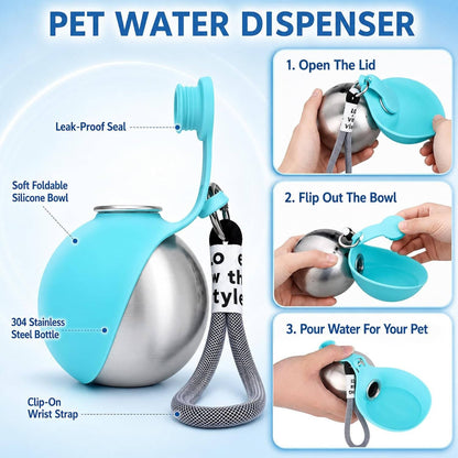 Portable Dog Water Bottle with Foldable Bowl – 2-in-1 Travel Bottle