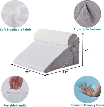 Bed Wedge Pillow Set – 3-Piece Adjustable Back and Leg Support