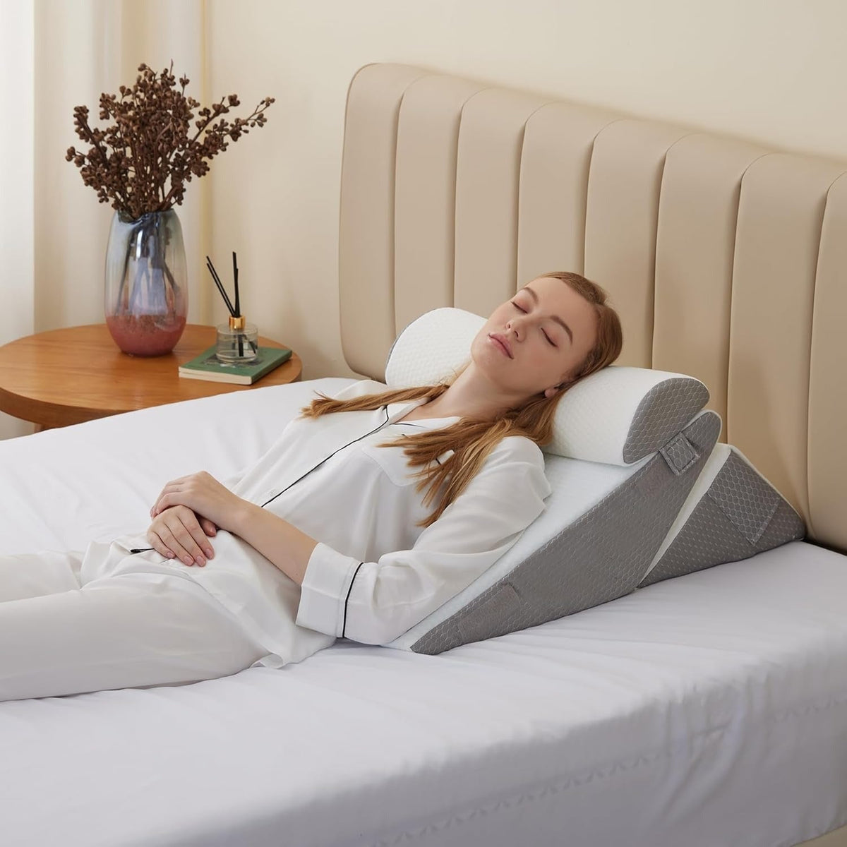 Bed Wedge Pillow Set – 3-Piece Adjustable Back and Leg Support