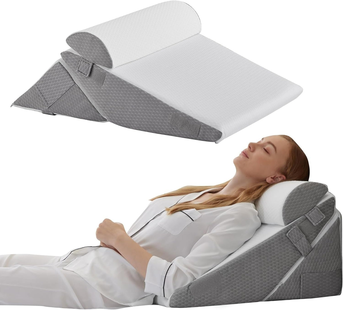 Bed Wedge Pillow Set – 3-Piece Adjustable Back and Leg Support
