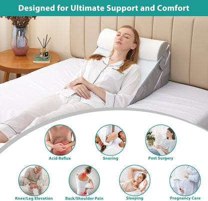 Bed Wedge Pillow Set – 3-Piece Adjustable Back and Leg Support