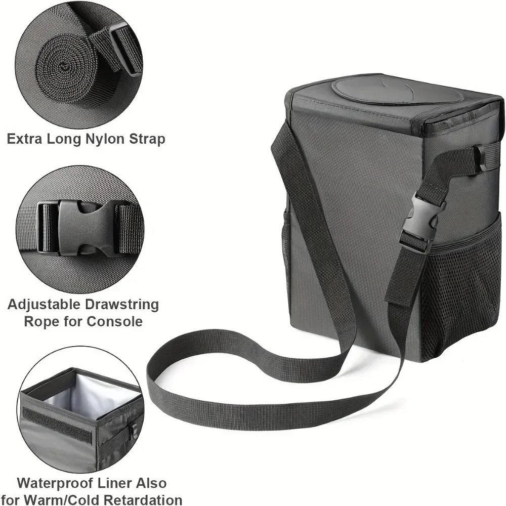 Leak-Proof Car Trash Can with Lid and Storage Pockets