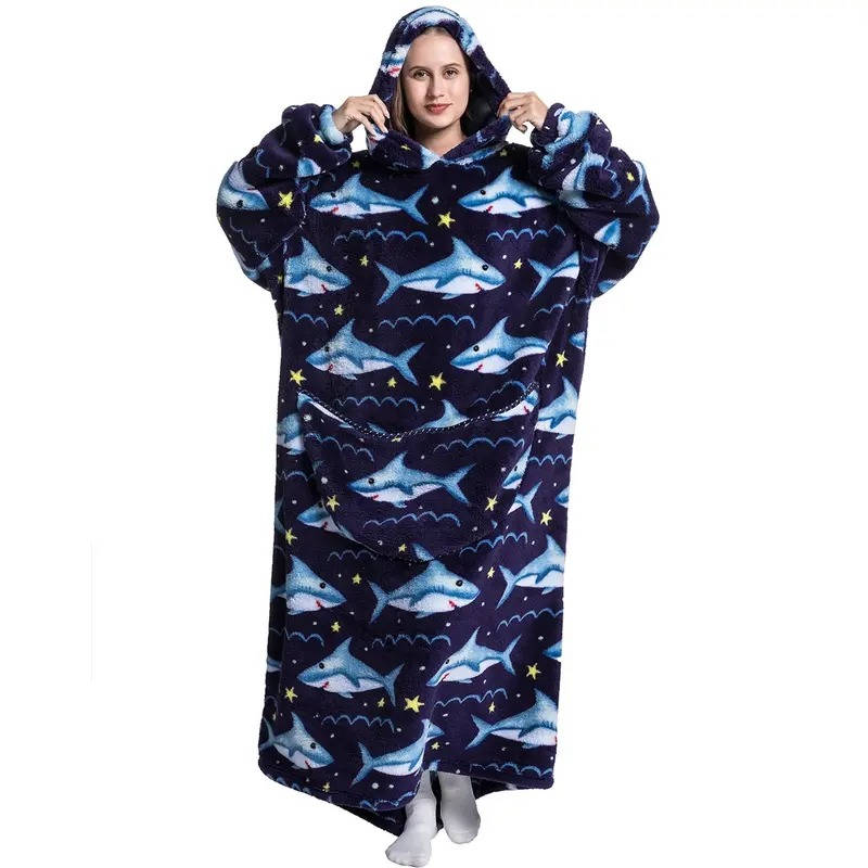 Wearable Blanket Hoodie – Long Oversized Sherpa Blanket