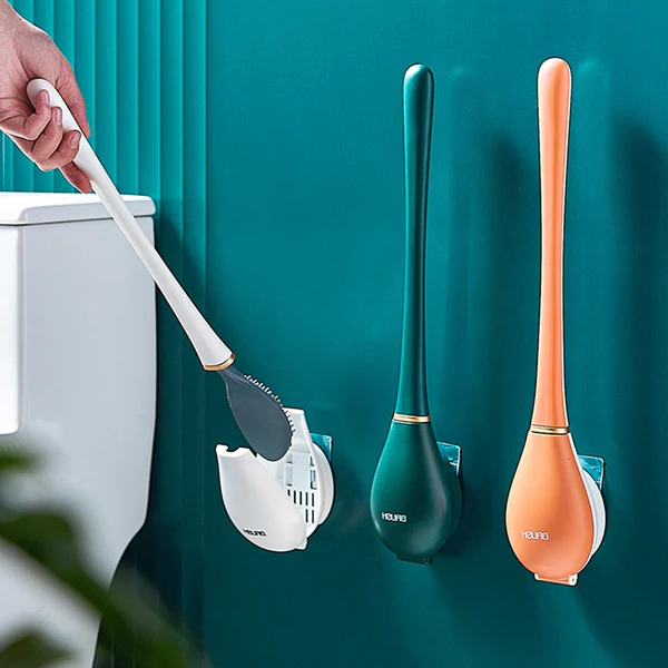 Silicone Toilet Brush with Wall-Mount Holder – Flat Head
