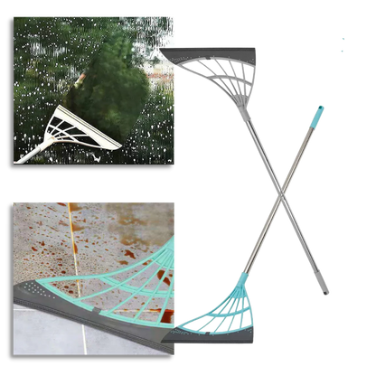 Rubber Broom with Squeegee – Extendable 53 Inch Handle