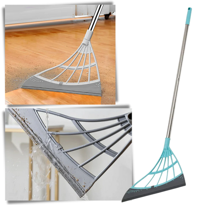 Rubber Broom with Squeegee – Extendable 53 Inch Handle