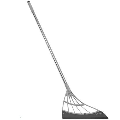 Rubber Broom with Squeegee – Extendable 53 Inch Handle