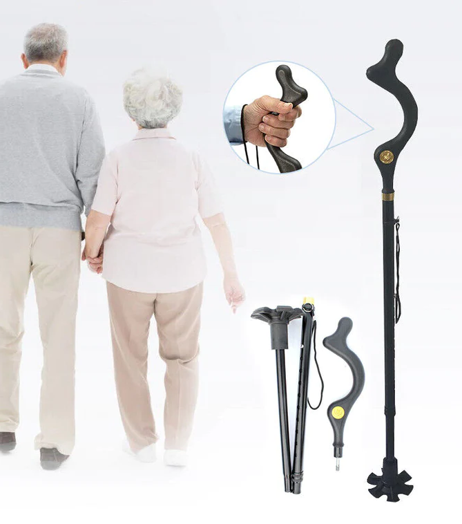 Adjustable Walking Cane with 360° Pivot Tip – 12 Height Settings