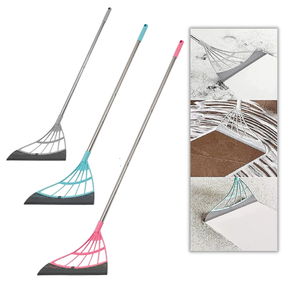 Rubber Broom with Squeegee – Extendable 53 Inch Handle