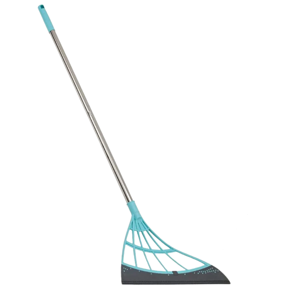 Rubber Broom with Squeegee – Extendable 53 Inch Handle