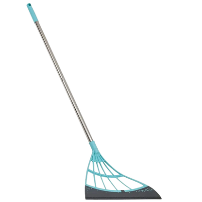 Rubber Broom with Squeegee – Extendable 53 Inch Handle