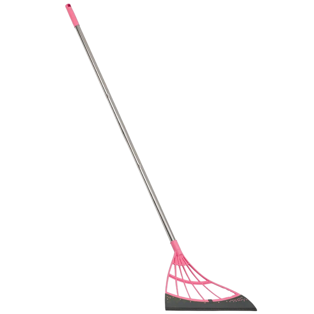 Rubber Broom with Squeegee – Extendable 53 Inch Handle