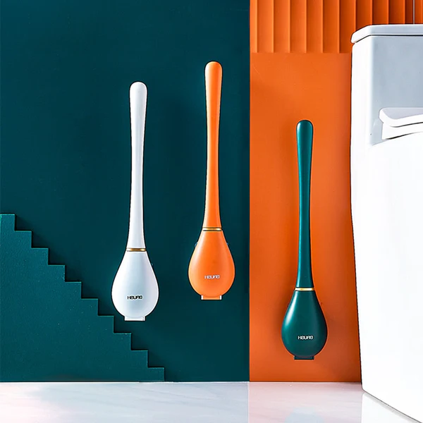 Silicone Toilet Brush with Wall-Mount Holder – Flat Head