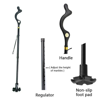 Adjustable Walking Cane with 360° Pivot Tip – 12 Height Settings