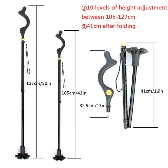 Adjustable Walking Cane with 360° Pivot Tip – 12 Height Settings