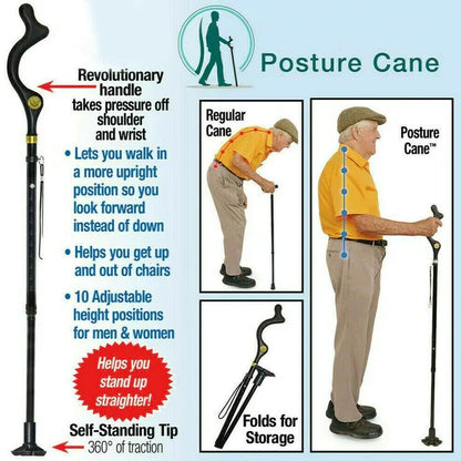 Adjustable Walking Cane with 360° Pivot Tip – 12 Height Settings
