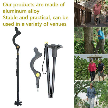 Adjustable Walking Cane with 360° Pivot Tip – 12 Height Settings