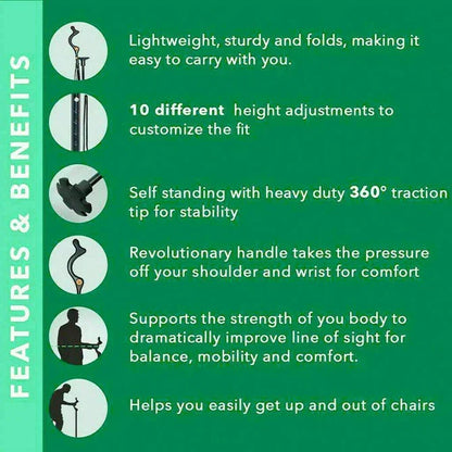 Adjustable Walking Cane with 360° Pivot Tip – 12 Height Settings