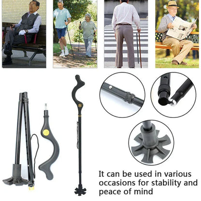 Adjustable Walking Cane with 360° Pivot Tip – 12 Height Settings