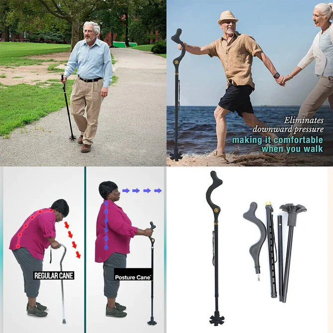 Adjustable Walking Cane with 360° Pivot Tip – 12 Height Settings