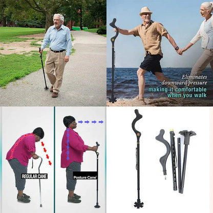 Adjustable Walking Cane with 360° Pivot Tip – 12 Height Settings