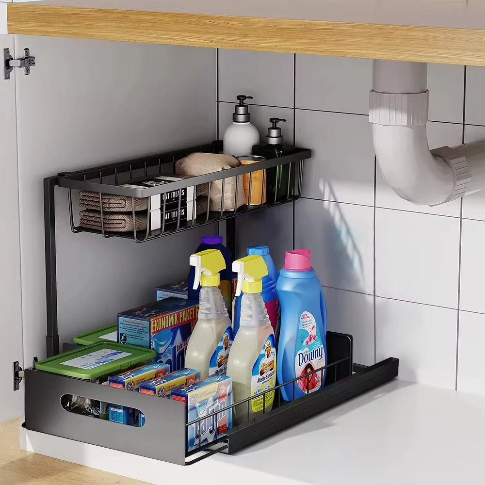 Pull-Out Under Sink Organizer – 2-Tier Sliding Shelf